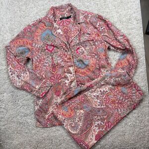 Lauren Ralph Lauren Pajama Set Women S Pink Paisley Long Sleeve Cotton Excellent